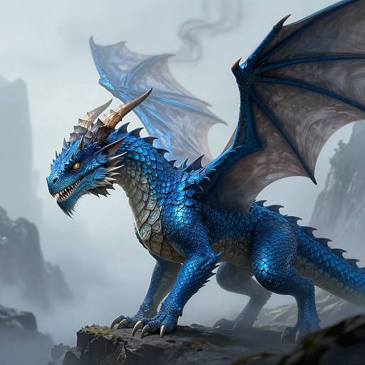 Detailed Blue Wyvern Concept Illustration