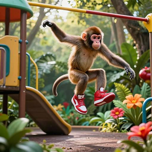 Agile Monkey Wearing Jordans in Jungle