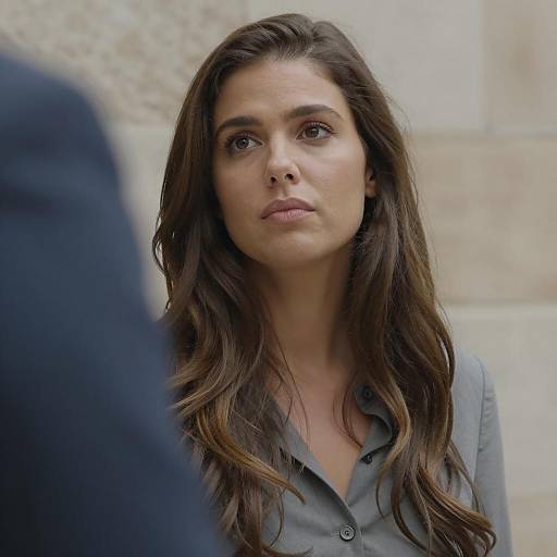 Thoughtful woman with wavy brown hair