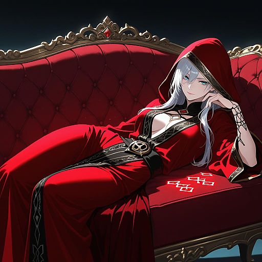 Seductive Arcane Elementalist on Velvet Sofa