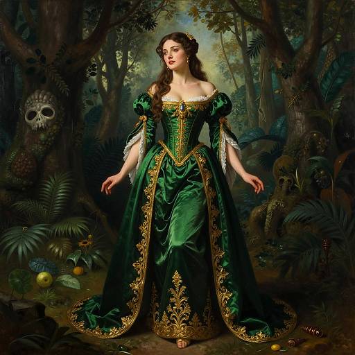 Seductive Woman in Luxurious Green Renaissance Gown