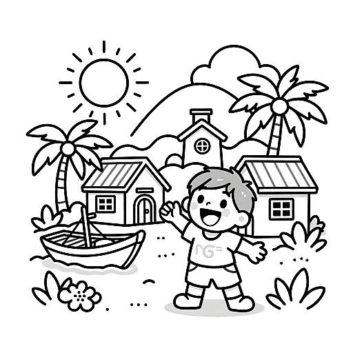 Whimsical Caribbean Cartoon Line Art