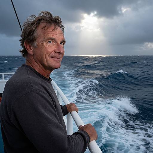 Rugged Seafarer Amid Stormy Ocean