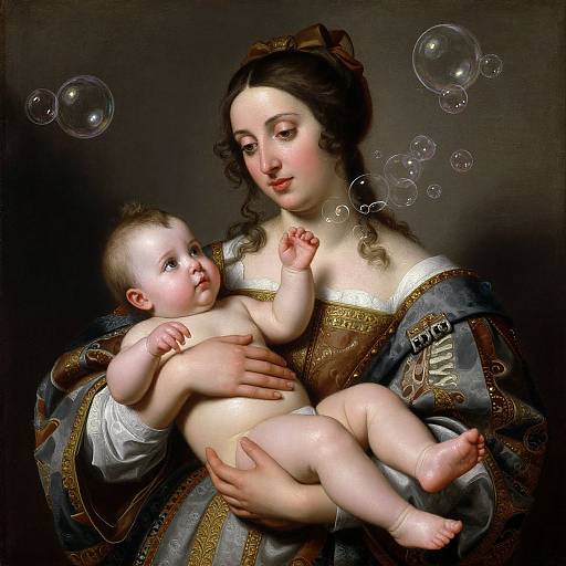 Woman with Baby and Soap Bubbles
