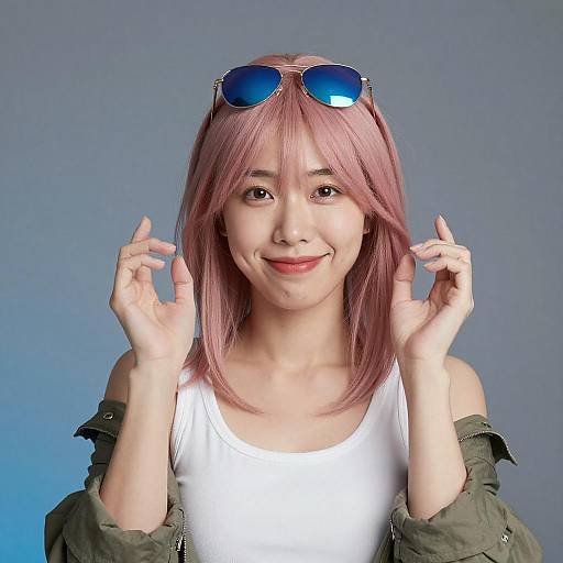 Portrait of Asian Woman with Pink Hair