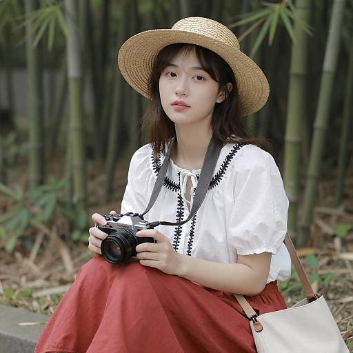 Young Woman in Nature with Camera