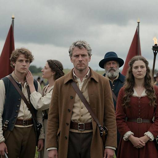 Historical Battlefield Portrait with Five Figures