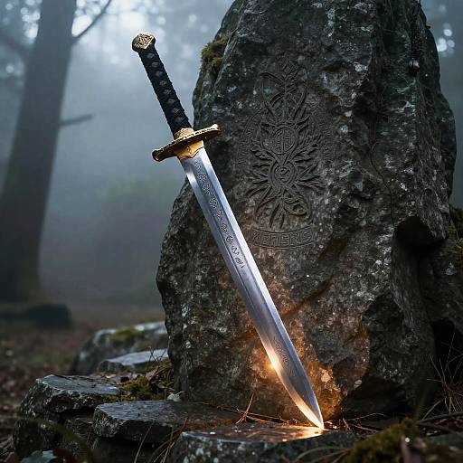 Mystical Katana in Misty Forest
