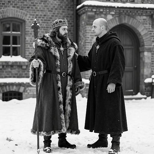 Medieval Encounter in Snowy Setting