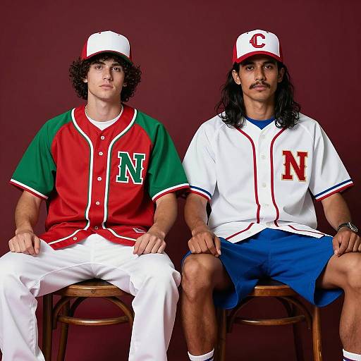 Two Men in Colorful Baseball Jerseys