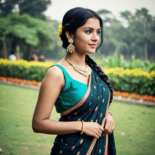 Indian Woman in Elegant Saree Outdoors