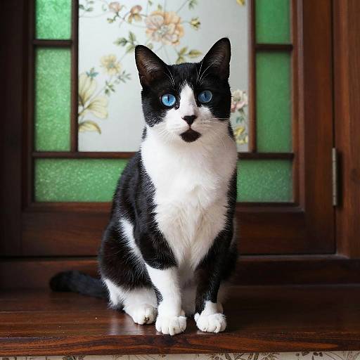 Black and White Cat by Decorative Window