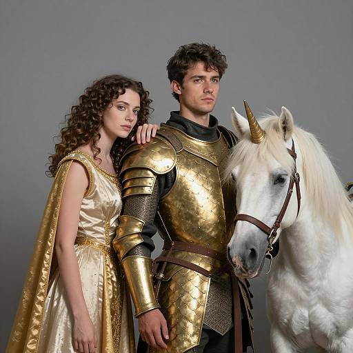 Medieval Portrait with Unicorn Trio