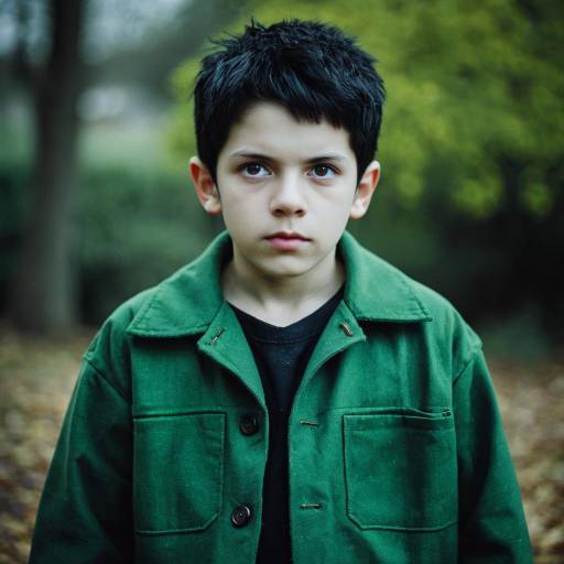 Boy in Green Jacket with Heterochromia Outdoors