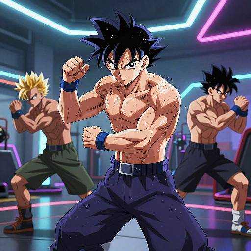 Buff Anime Characters Training Futuristically