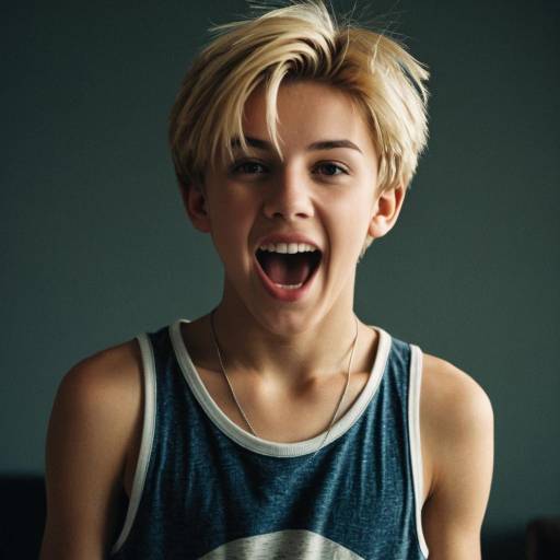Excited Teen Boy with Blonde Hair