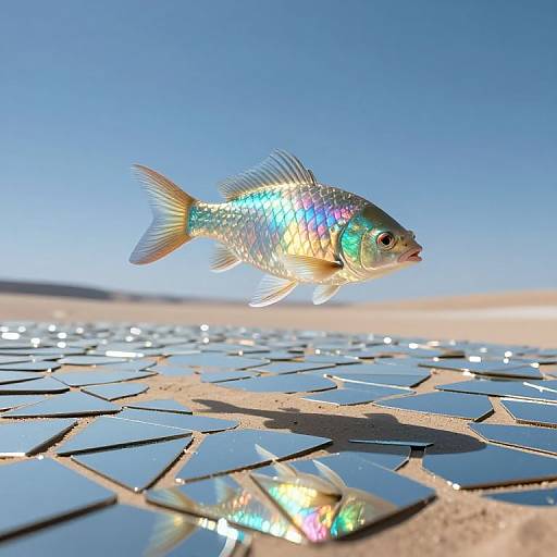 Glowing Fish Swimming Through Mirror Desert