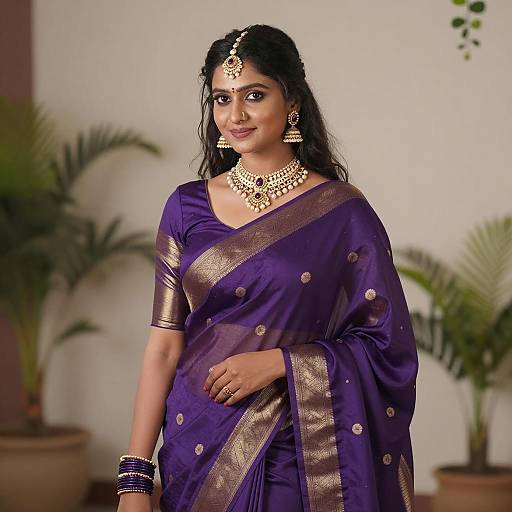 Elegant Indian Woman in Purple Saree