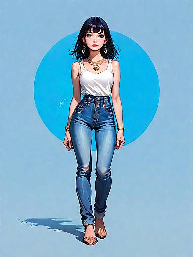 Stylish Woman in White Top and Blue Jeans