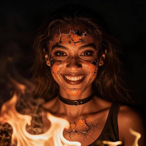 Surreal Woman with Fiery Cracked Skin