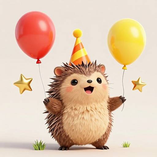 Cheerful Hedgehog with Party Decorations