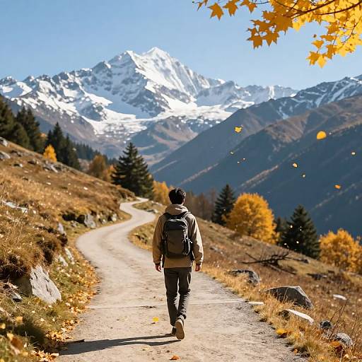 Peaceful Traveler on Autumn Mountain Path