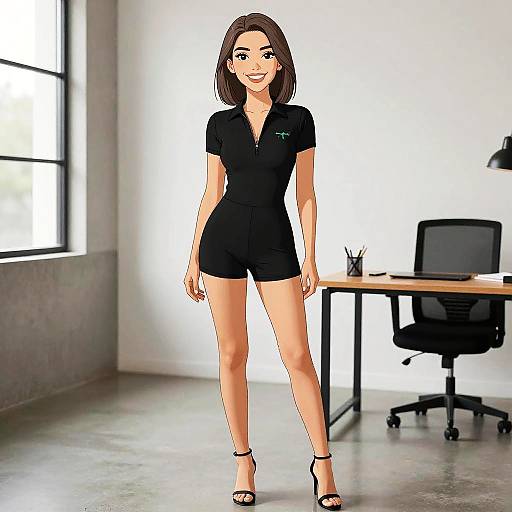 Smiling Woman in Stylish Black Romper