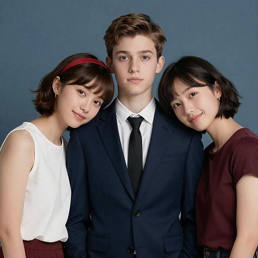 Group Portrait with Blue Background