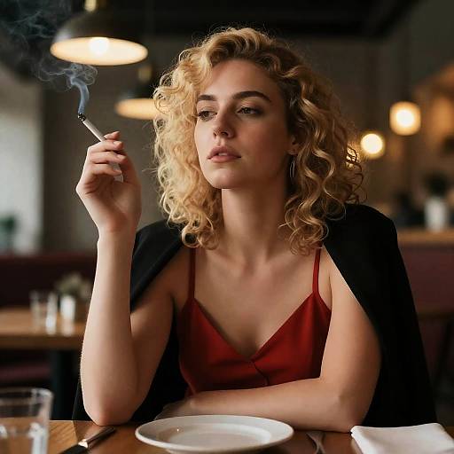 Woman in Red Dress and Black Cardigan