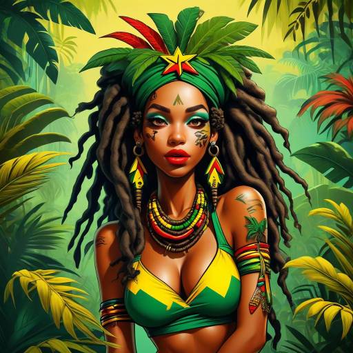 Reggae Woman in Tropical Jungle