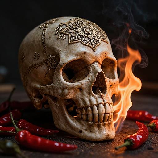 Ornate Skull Breathing Fire