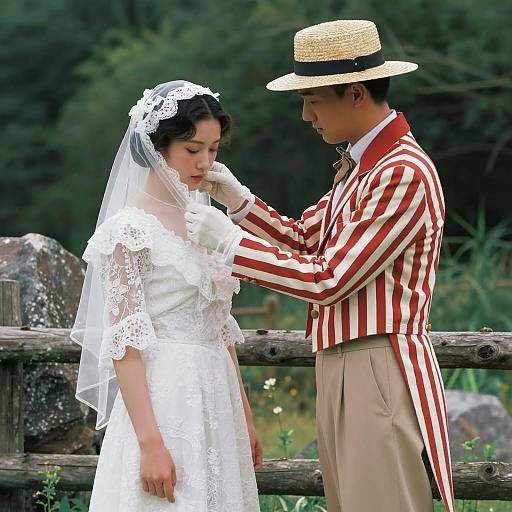 Vintage Style Wedding Couple in Forest