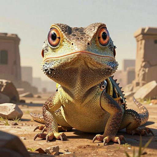 Anthropomorphic Lizard Archaeologist in Ruins