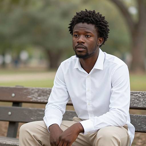 Thoughtful Black Man Sitting in Park