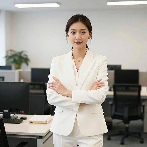 Confident Woman in White Business Suit