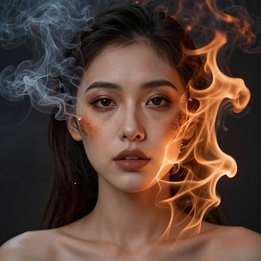 Woman's Face with Smoke and Flames
