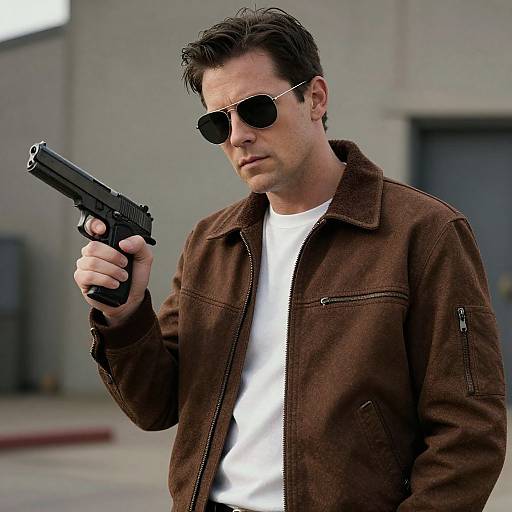 Stylish Man with Gun and Sunglasses