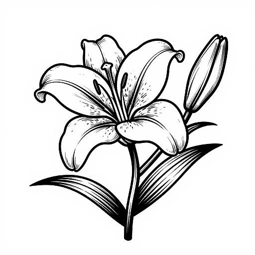 Detailed Black-and-White Lily Illustration
