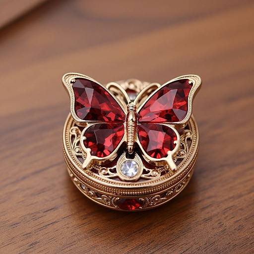 Elegant Red Crystal Butterfly Music Box