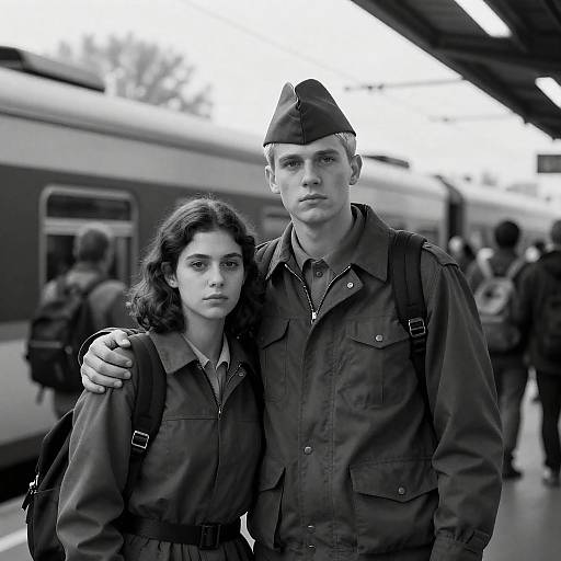 Couple in Crowded Train Station
