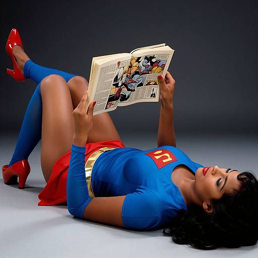 Vibrant Stylized Superhero Reading Comic