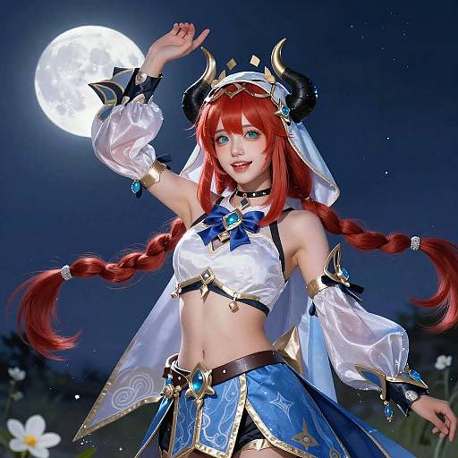 Moonlit Nilou Horned Genshin Dancer in Veil