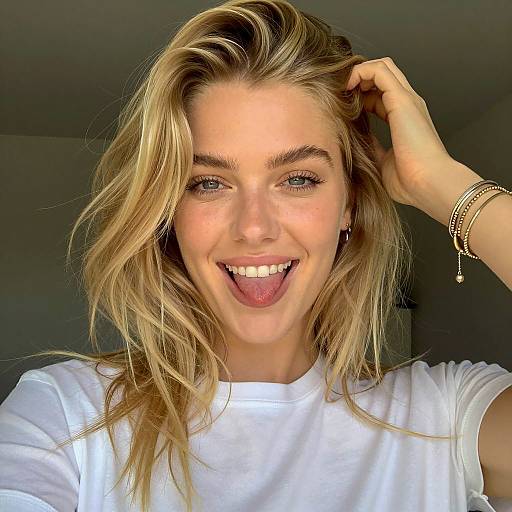 Blonde Woman Smiling Playfully