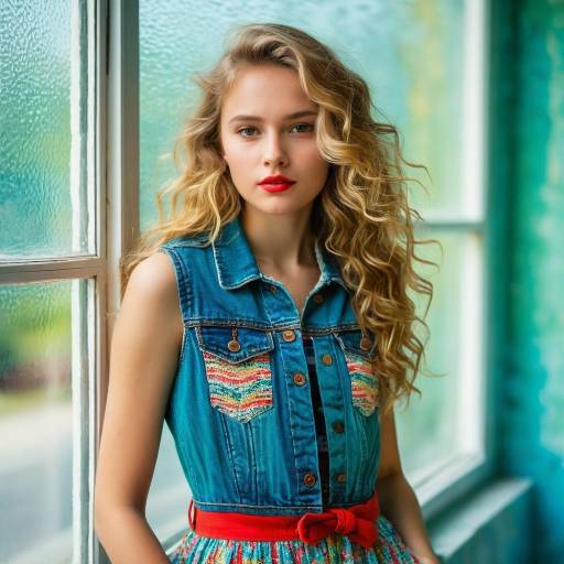 Blonde Woman in Denim Dress by Window