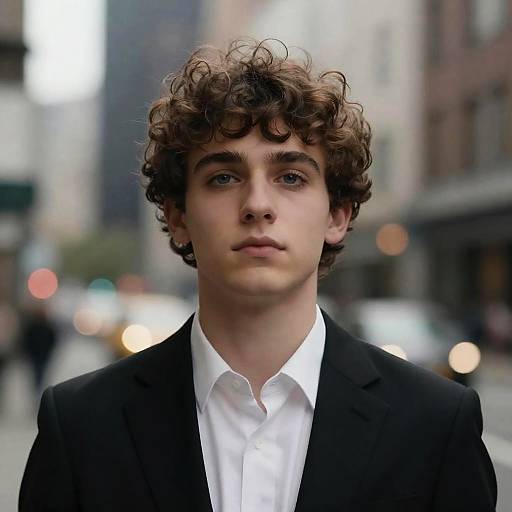 Young Man in Suit with City Lights