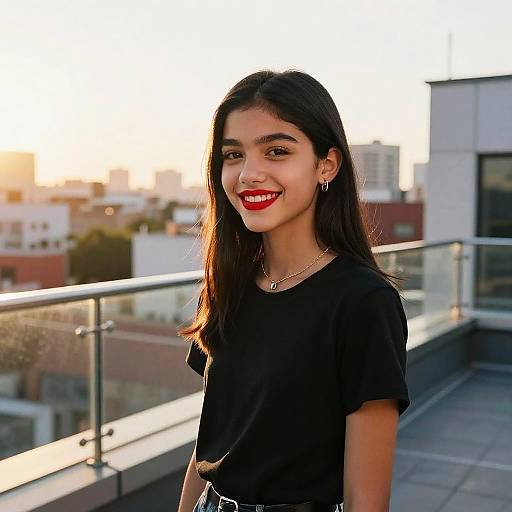 Joyful Teen Girl on City Rooftop