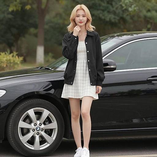 Blonde Woman by Black Car