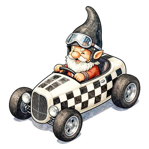 Funny Gnome Hotrod Racer Illustration