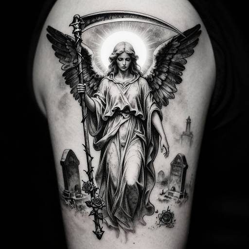 Serene Angel Death Tattoo Design