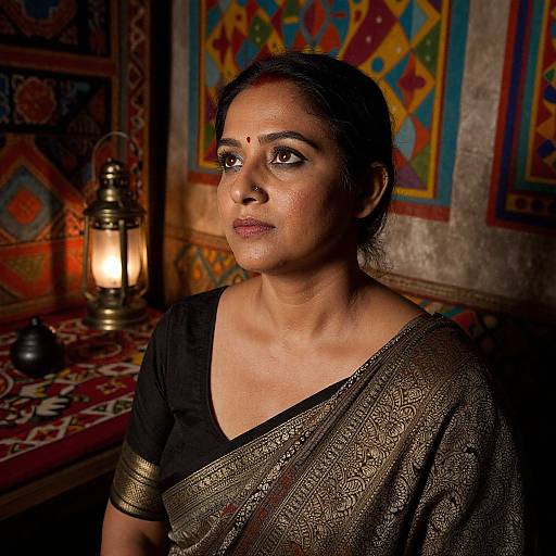 Serene South Asian Woman in Lantern Light